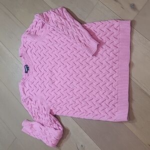 EUC Land's End Sweater Women's sz XL Drifter Pink Cable Knit Crew Neck Sweater